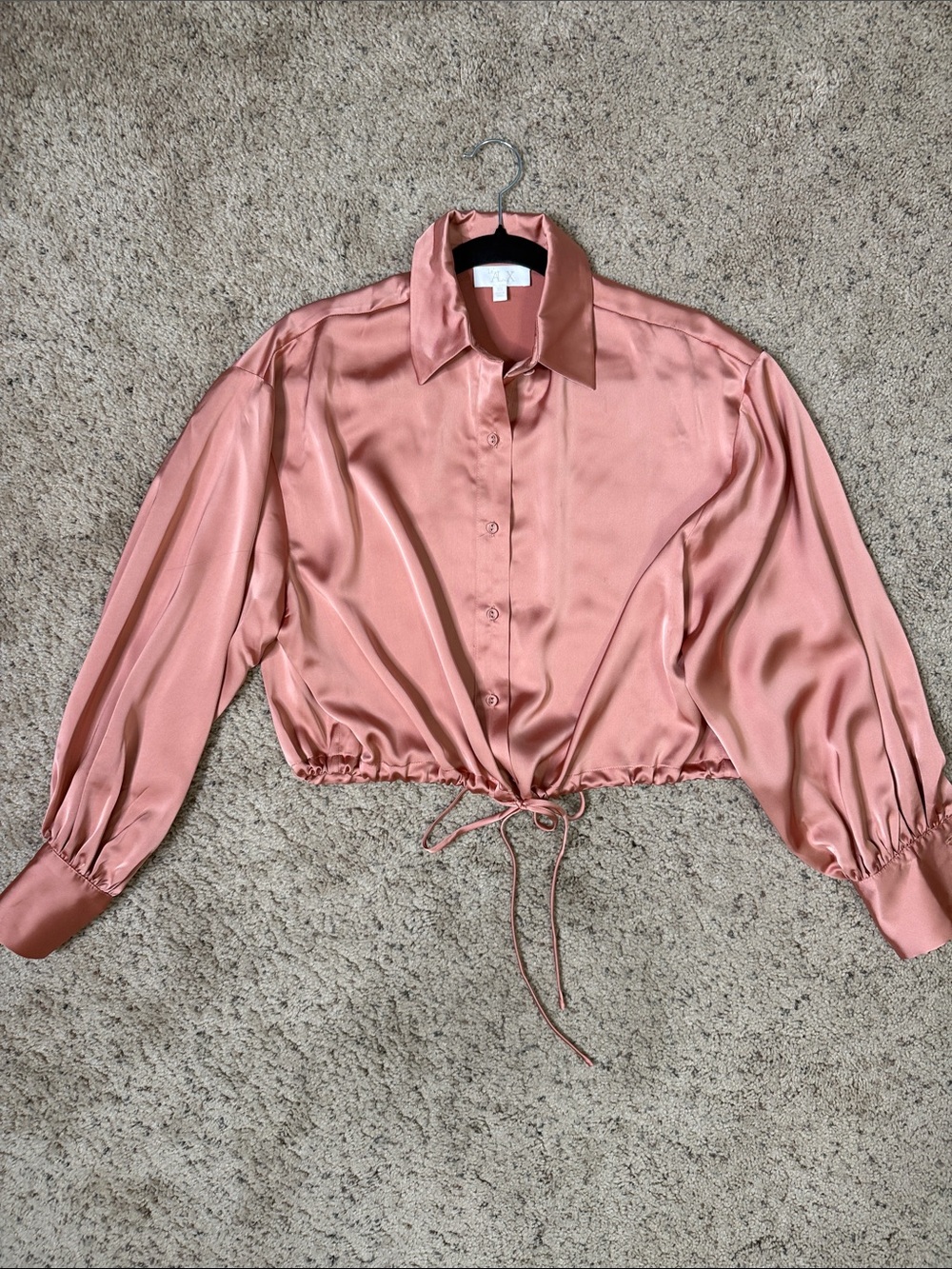 New Le AL.X Satin Drawstring Crop Shirt - Rose Pink XS